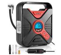 Windgallop Compresor Aire Portatil Coche Inflador Ruedas Hinchador Ruedas Compresor Ruedas Compresor Aire Coche 12V Inflador Ruedas Portatil Bomba con Manómetro para Neumáticos con Luz LED (Rojo)