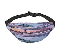 Windmill - Cangurera grande ajustable con estampado de paisaje para deportes al aire libre, color negro, talla única, Black, Talla única