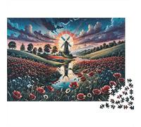 Windmill Sunset Paisaje Rompecabezas 1000 Piezas Flor del Molino de Viento Cartón para Adultos Regalo Navidad para Entretenimiento Oferta 38x26cm/1000pcs