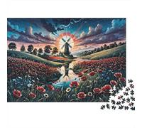 Windmill Sunset Paisaje Rompecabezas 1000 Piezas Juego Difícil Decoración Familiar Adultos DIY Regalo Navidad Coloridos Ilustrados 52x38cm/1000pcs