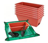 Window Box Planter - 17 Inch Balcony Trough | Outdoor Flower Pots - Rectangular Deck Garden Container, 7 Pack, Drainage Saucers, Durable Weather-Resistant Multi-Pack is Ideal for Balcony Herbs