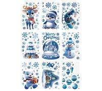 Window Glass Stickers - Christmas Winter Decals, 12 Designs Winter Stickers for Kids, Cute Cartoon Snowman and Snowflake Adhesive Decals | Santa, Elk, Bear, Penguins Design Decal for Decoration