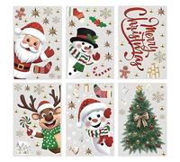 Window Stickers Christmas - Festive Santa Claus Snowman Tree Reindeer Snowflake Stickers,Self-Adhesive 6 Sheet Decals Christmas Window Clings For Indoor Glass Classroom School Office Home Party