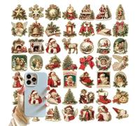 Window Stickers - Rub On Stickers Christmas | 50X Vintage Waterproof Decals, Christmas Theme Stickers Waterproof Vintage Stickers For Glass, Cups, Furniture Christmas Vintage Waterproof Stickers