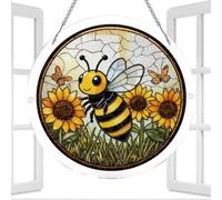 Window Suncatcher - 19cm Sunlight Catch Bee Sign | Acrylic 83 Piece Art Puzzle, Round Rainbow Maker Ornament with Metal Chain For Hanging Tree Balcony Car Party Home Wall Door Garden Decor