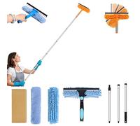 Window Washing Kit with Extension Pole, 2 in 1 Rotatable Window Cleaning Squeegee Kit for Windows, Ceiling and Curtain Wall (Blue,L(50inch / 5.4feet))