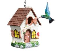 Windproof Bird House, Outdoor Resin Bird Home, 4.33x6.69x8.27 Inch Waterproof Hand Painted Birdhouse with Chain, Decorative Birds House Durable Material, Garden Birds Home with Cute Design