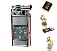 Windproof Lighter Vintage Watch Bezel Jet Flame Torch, Clock Lighters, Refillable Butane Lighters, Windproof Flames Lighters for Outdoor, Camping (Black C)