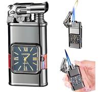 Windproof Lighter Vintage Watch Bezel Jet Flame Torch | Cool Unique Windproof Vintage Lighter,Jet Lighter,Torch Lighter,Windproof Lighter with Adjusting Flame Tool (Black, B)