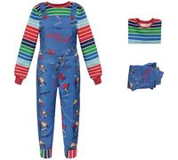 Windskids Chucky Disfraz Adultos Cosplay Horror Muñecas Chucky Top a Rayas y Pantalones para Unisex Fancy Dress Up Halloween Carnaval Fiesta Cumpleaños Tema Mascarada Actuaciones Costume
