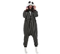 Windskids Jack Disfraz Mujer Cosplay Christmas Eve Jack Skellington Esqueleto Novia Negro Rayas Impresión Mono Camisón con Capucha Pijamas Loungewear para Halloween Carnaval Fiesta Costume