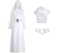 Windskids Leia Disfraz Mujer Cosplay Planeta Guerra Princesa Leia Blanco Vestido con Capucha y Cinturón Set para Halloween Carnaval Fiesta Cumpleaños Mascarada Teatro Performance Costume