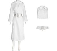 Windskids Leia Disfraz Mujer Cosplay Planeta Guerra Princesa Leia Uniforme Vestido con Capucha e Cinturón Set para Fancy Dress Up Halloween Carnaval Fiesta Cumpleaños Mascarada Costume, Blanco