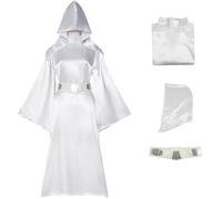 Windskids Leia Disfraz Mujer Cosplay Planeta Guerra Princesa Leia Uniforme Vestido y Gorro Cinturón Set para Fancy Dress Up Halloween Carnaval Fiesta Cumpleaños Mascarada Costume, Blanco