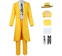 Windskids Stanley Disfraz con Gorro Hombre Cosplay Verde Mask Jim Carrey Stanley Vintage Amarillo Smoking Traje Set para Halloween Carnaval Fiesta Mascarada Performance Costume