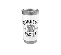 Windsor Castle Est. 1070 Berkshire Inglaterra Imprimir Negro envejecido Vaso térmico de acero inoxidable de doble pared