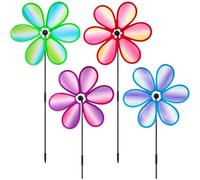 Windspinners Outdoor Set of 4 Colorful Petal Pinwheels, 27.6 inches Weather Resistant Yard Decor, Bird Preventive for Patio, Lawn, Terrace, Vibrant Alfresco Garden Decorations