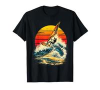 Windsurf Ola Montar al Atardecer Retro Windsurfista Océano Agua Camiseta