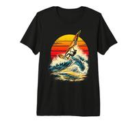 Windsurf Ola Montar al Atardecer Retro Windsurfista Océano Agua Camiseta Premium