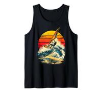 Windsurf Ola Montar al Atardecer Retro Windsurfista Océano Agua Camiseta sin Mangas