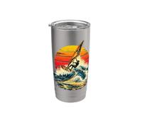 Windsurf Ola Montar al atardecer Retro Windsurfista Océano Agua Vaso térmico de acero inoxidable de doble pared