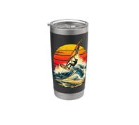 Windsurf Ola Montar al atardecer Retro Windsurfista Océano Agua Vaso térmico de acero inoxidable de doble pared