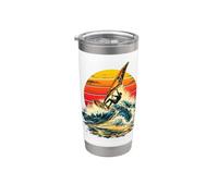 Windsurf Ola Montar al atardecer Retro Windsurfista Océano Agua Vaso térmico de acero inoxidable de doble pared