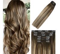 WindTouch Clip In Hair Extensions Hair Human Balayage Chocolate marrn a oscuro rubio reflejos para cabello castao 18 pulgada 70g #4t27p4 7pcs