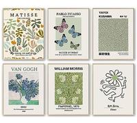 WINDVALE Decoración de habitación verde salvia para dormitorio estético, juego de 6 arte abstracto de pared Matisse, decoración de pared de galería vintage, pósteres de arte retro bohemio para sala de