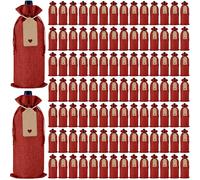 Windyun 100 bolsas de vino de arpillera con cordón para botella de vino, bolsas de regalo con etiquetas de 5.9 x 13.8 pulgadas, bolsas de vino lisas de arpillera de yute para bodas, cumpleaños,