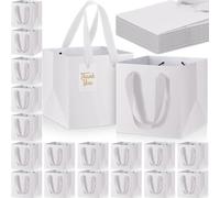 Windyun 50 mini bolsas de regalo de papel con asa de 6 x 6 x 6 pulgadas, bolsa cuadrada pequeña con etiqueta de agradecimiento para cumpleaños, boda, despedida de soltera, dama de honor, graduación