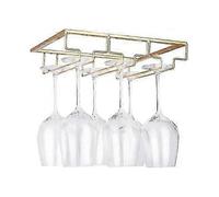 Wine Glass Rack - Under Cabinet Stemware Wine Glass Holder Glasses Storage Hanger Metal Organizer for Bar Kitchen Gold