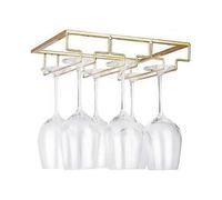 Wine Glass Rack - Under Cabinet Stemware Wine Glass Holder Glasses Storage Hanger Metal Organizer for Bar Kitchen Gold