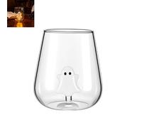 Wine Glass With Ghost Inside, Halloween Stemless Wines Glasses Wine Glass Personalised For Restaurants Bars Home Birthday Party, Friends Families Coworker Gifts (ONE)