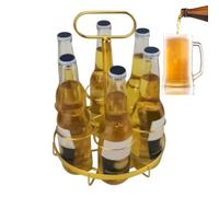 Wine Rack Golden 6 Bottle Soda Organizer with Hand Basket Design, Metal Drinking Display Stand, Stylish Storage Holder for Restaurants Nightclubs, Beverage Organizer for Dance Parties Events