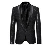 Wine Red Shiny Sequin Blazer Men Slim Fit Single Breasted Suit Blazer Jacket Black XL