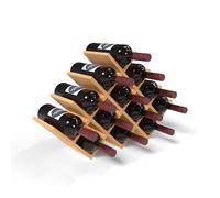 Wine Stack Estante pequeño de bambú para 13 botellas de vino para encimera, sin montaje de herramientas, diseño moderno de celosía, duradero, almacenamiento de botellas de vino y licor para espacios