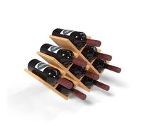 Wine Stack Estante pequeño de bambú para 8 botellas de vino para encimera, sin montaje de herramientas, diseño moderno de celosía, duradero, almacenamiento de botellas de vino y licor para espacios