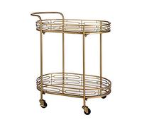 Wine Tea Service Cart - Oval Gold Bar Carts On Wheels 2-Tier Deluxe Metal Mirrored Glass Top Serving Cart, Kitchen Storage Trolley