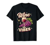 Wine Vibes - Copa de Vino Retro con diseño de Uvas Camiseta