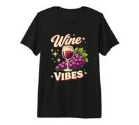 Wine Vibes - Copa de Vino Retro con diseño de Uvas Camiseta Premium