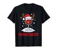 Winedeer Funny Santa Hat Reindeer Couple Christmas Matching Camiseta