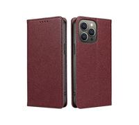 (WineRed) Compatible For iPhone 13 Pro Case RFID Strong Magnetic Leather Wallet Phone Cover