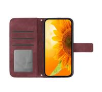 (WineRed) Compatible For T-Mobile T Phone 3 / T-Mobile REVVL 8 Case Sunflower Imprint Leather Wallet Phone Cover with Wrist Strap