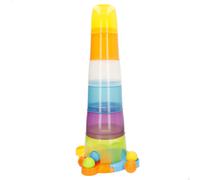 Winfun - Torre apilable bebé con juego de bolas, para mayores de 12 meses, colores vivos, 4 modos de juego, tira bolas, puzle, emparejamiento por colores, apilar tazas