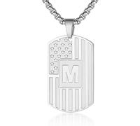 WINFY Collar con inicial de la A a la Z para hombre, con etiqueta de perro de la A a la Z, cadena de acero inoxidable 316L, 55 + 5 cm, joyería patriótica personalizada para hombre, 1.6 x 0.9 inch