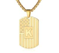 WINFY Collar con inicial de la A a la Z para hombre, con etiqueta de perro de la A a la Z, cadena de acero inoxidable 316L, 55 + 5 cm, joyería patriótica personalizada para hombre, Oro, Sin piedra