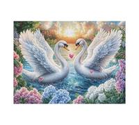 Wing Spread Cisnes Blancos Puzzles 500 Piezas Estera Portátil Familiar Grande Pool Lotus Flora Rompecabezas para Adultos Aliviar Estrés 3D Maquetas Construir DIY Moderno 500 PCS