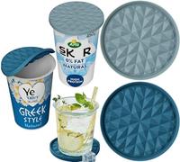 Wingcases Tapas reutilizables de silicona grandes para yogur, 500 g (juego de 2 unidades, azul oscuro y azul claro) reversibles a posavasos, organizador de cocina, tapa con soporte para yogur, vasos