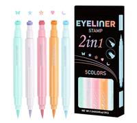 Winged Eye Liner Stamp | Long-Lasting Quick-Drying Eye Liner Set | Star, Moon, Heart, Flower Colorful Winged Eye Liners, 5 Double Ended 2-in-1 Eye Makeup Pen for Festival Makeup